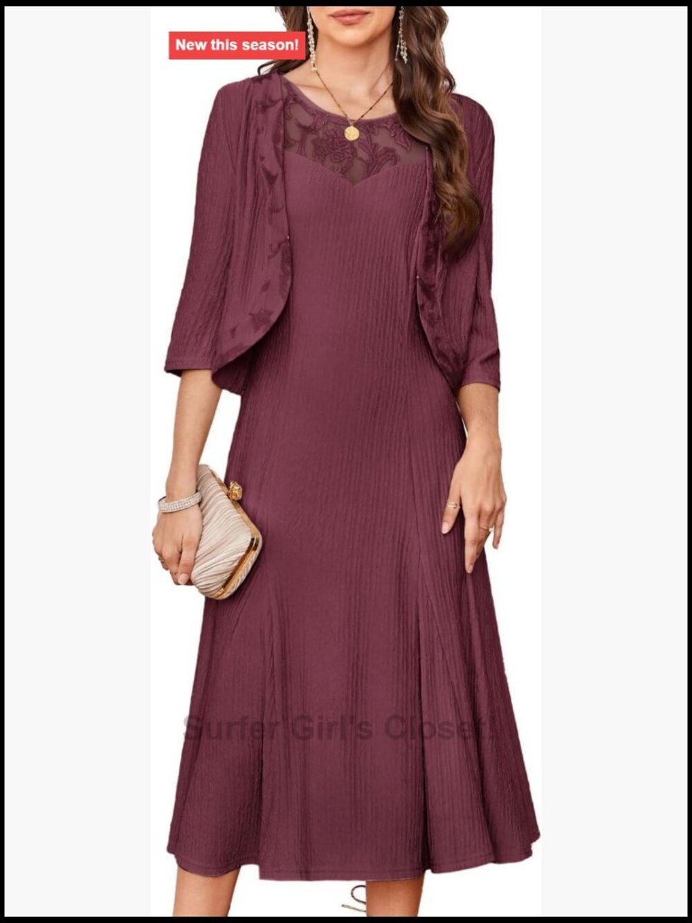 Two Piece Sequin Mother of Bride Dress with Lace Jacket Midi Aline